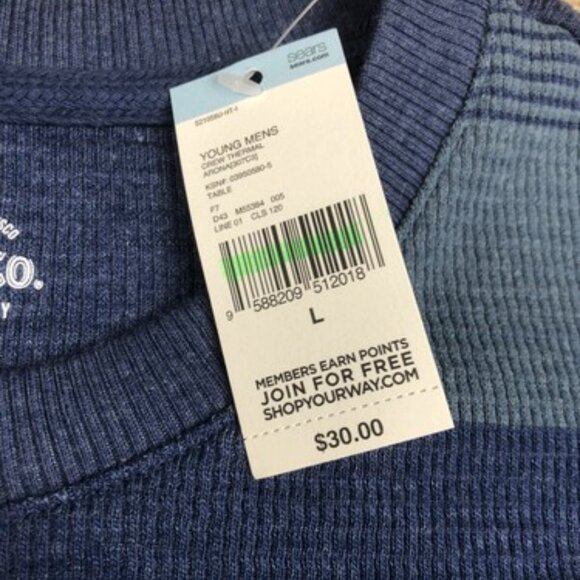 Roebuck Co Mens Thermal Sweater Large Blue Green Striped Long Sleeve Pullover - Picture 3 of 7